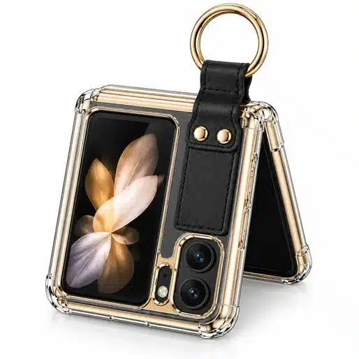Flip Smartphone Clear Protective Case With Strap And Ring Holder Design