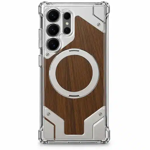 Wood Pattern Magnetic Ring Smartphone Clear Protective Case With Slim Design