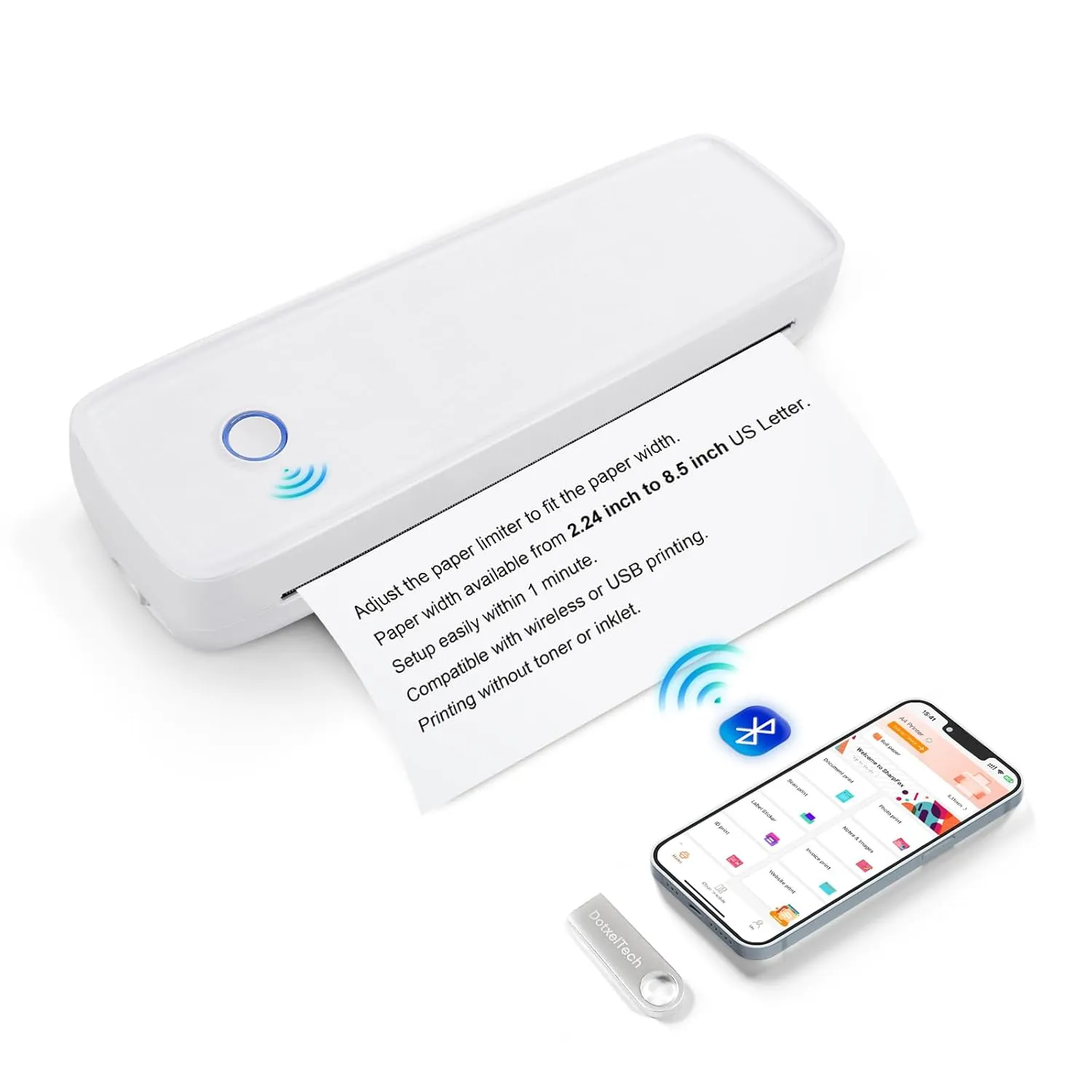 Portable Printers Wireless for Travel, Bluetooth Thermal Printer, Support 8.5''×11'' US Letter Size & A4 Thermal Paper