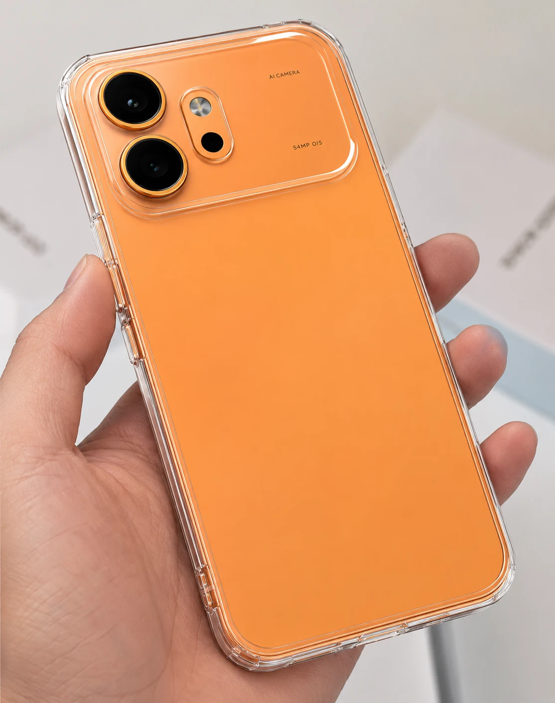 Vibrant Orange Dual Lens Smartphone with Premium Finish Case