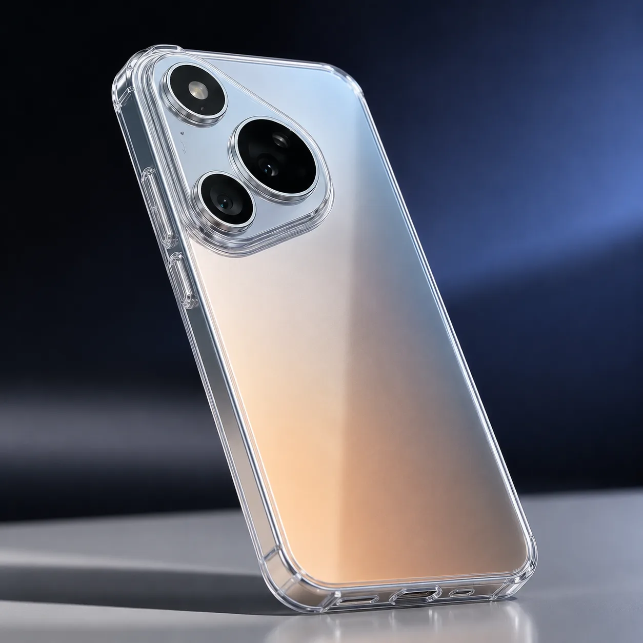 Aurora Blue Gradient Smartphone with Dual-Lens Camera Protective Case